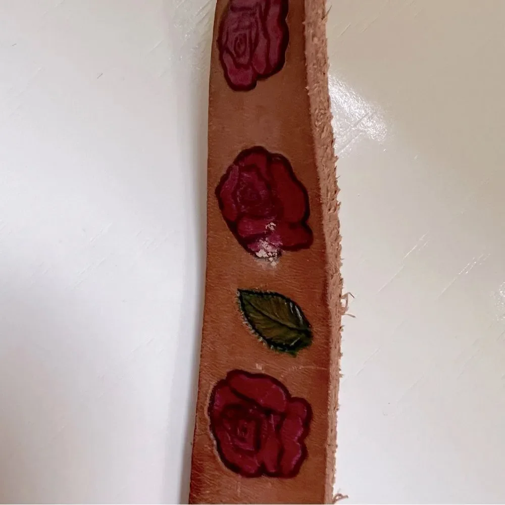 Western Belt Stamped Leather Personalized Margine Roses Cowgirl Rodeo Size XL